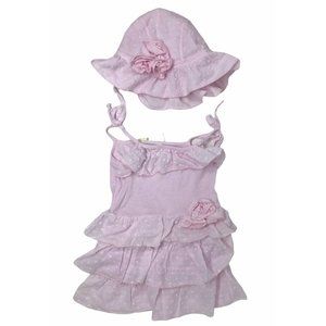 Rose Cage Baby Girls Pink Sleeveless Cotton Ruffle Dress And Hat Size 12-18m NEW